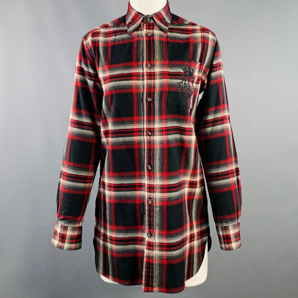 RALPH LAUREN Size XS Black Red White Cotton Plaid One Pocket Shirt